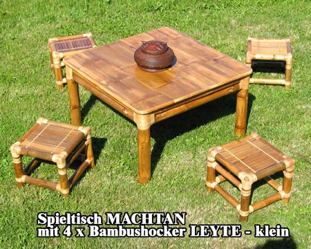 Der Couchtisch als Spieltisch mit 4 Basmbushockern LEYTE - klein Produktfoto